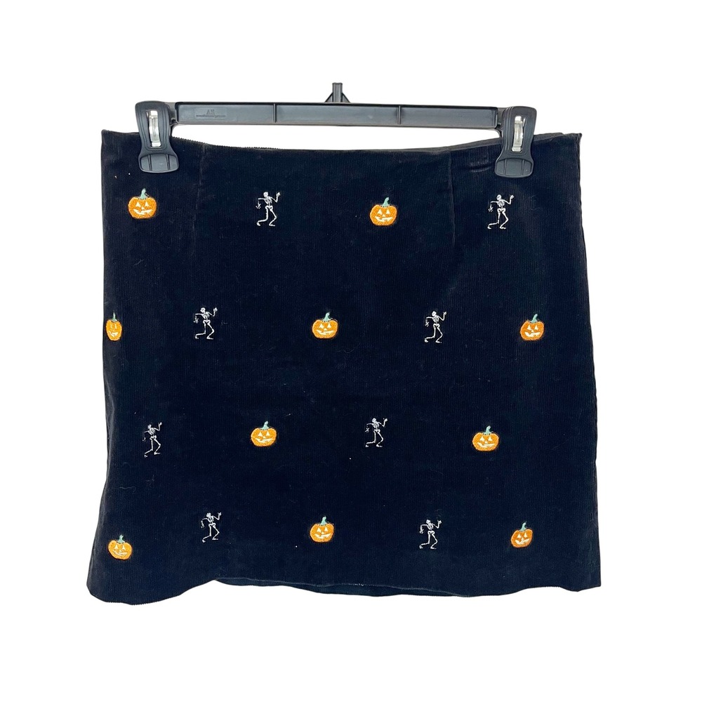 Castaway Nantucket Halloween Corduroy Skirt Pumpkins Skeletons Black - Size 10